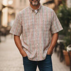 Peter Millar XL Short Sleeve Button Up Shirt Multi Color Check Extra Large